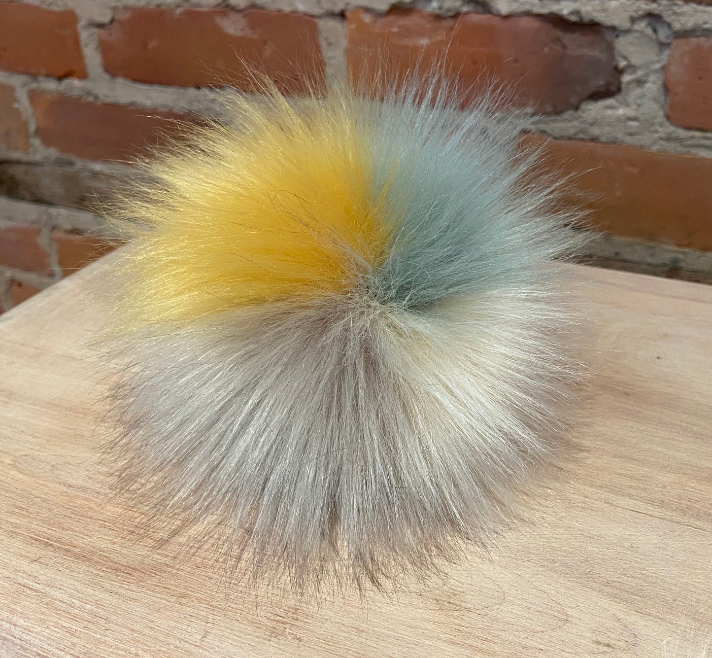 Green Taupe Ivory and Yellow Hat Pom, 6 Inch