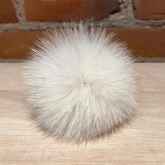 Small White Natural Blue Fox Pom Pom Handmade from Sustainable Upcycled Vintage Fur