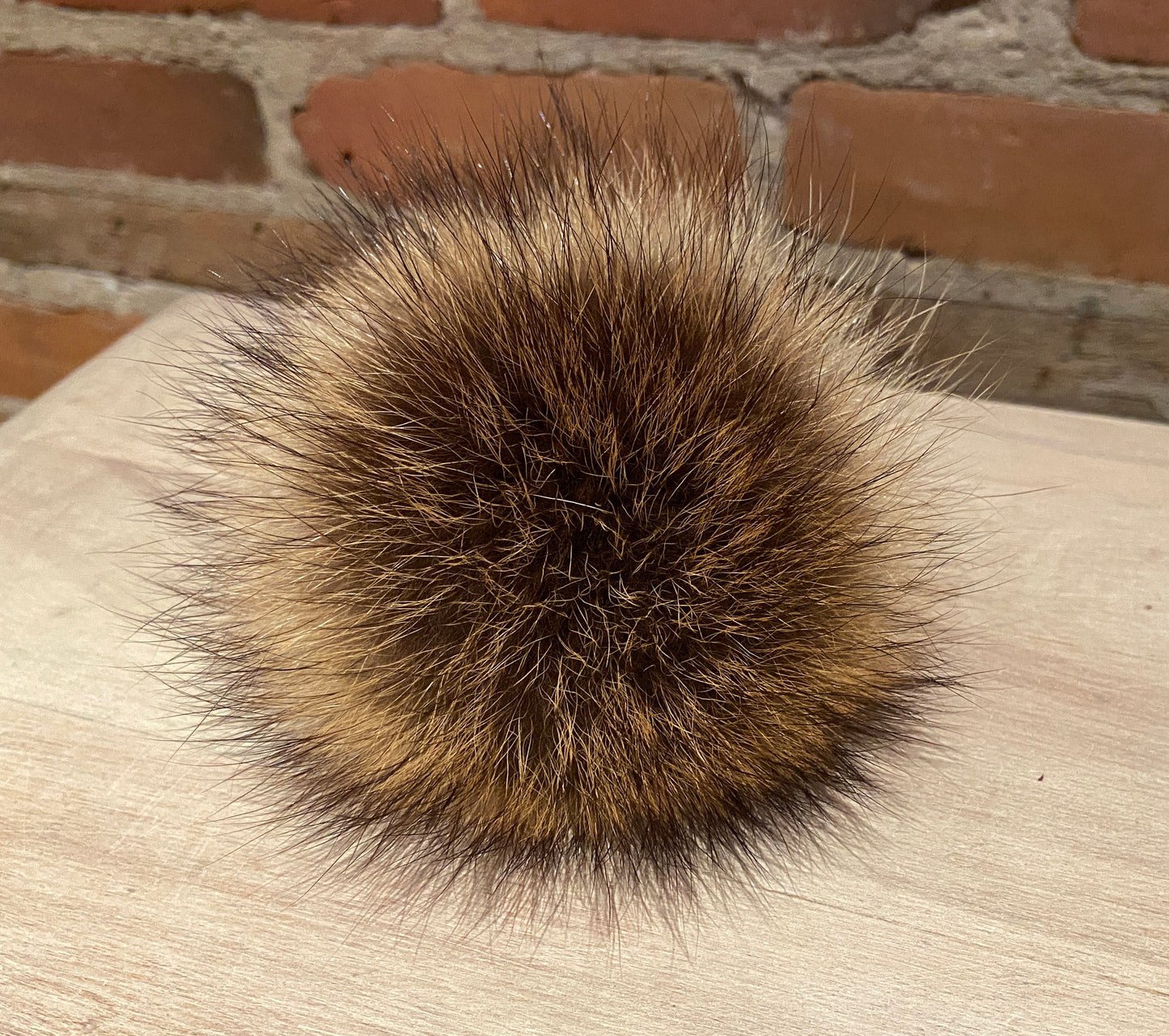 Golden Brown Raccoon Fur Pom, 5 Inch