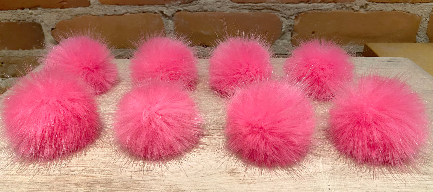 Set of 12 Mini Neon Pink Faux Poms, 2 Inch