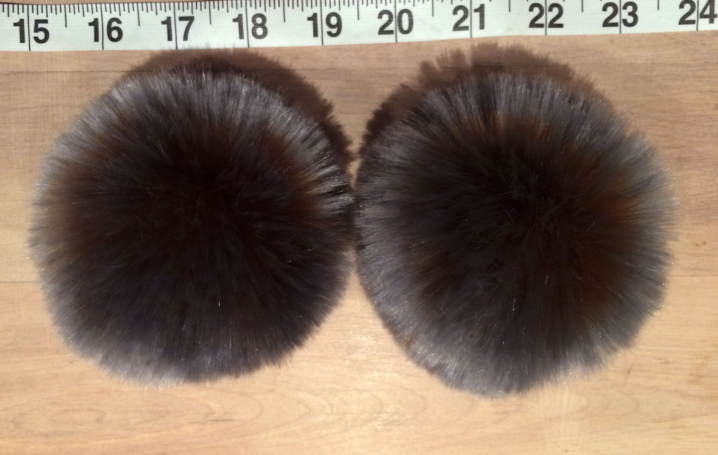 Dark Silver Faux Fur Pom, 3.5 Inch