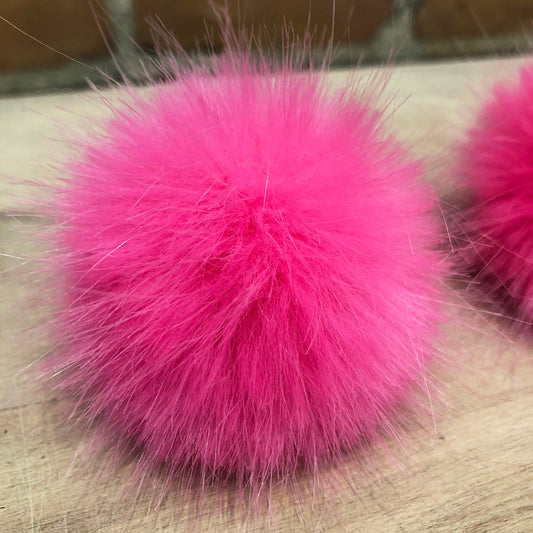 Neon Fuchsia Pink Baby Bootie Faux Fur Pom Poms