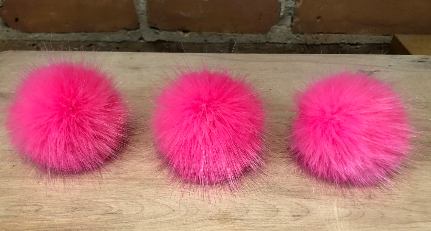 Neon Pink Mink Faux Fur Pom, 2.5 Inch