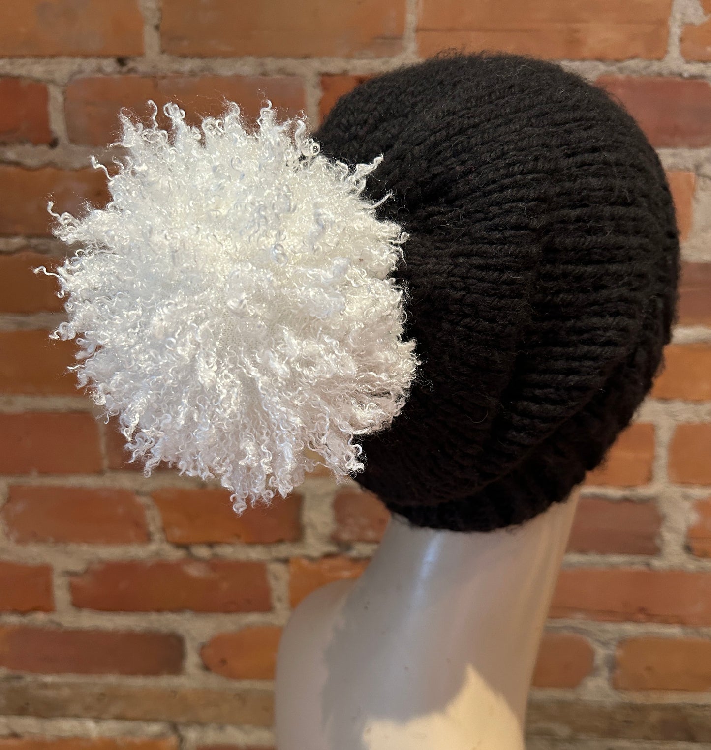 Ice White Curly Lamb Hat Pom, 5 Inch