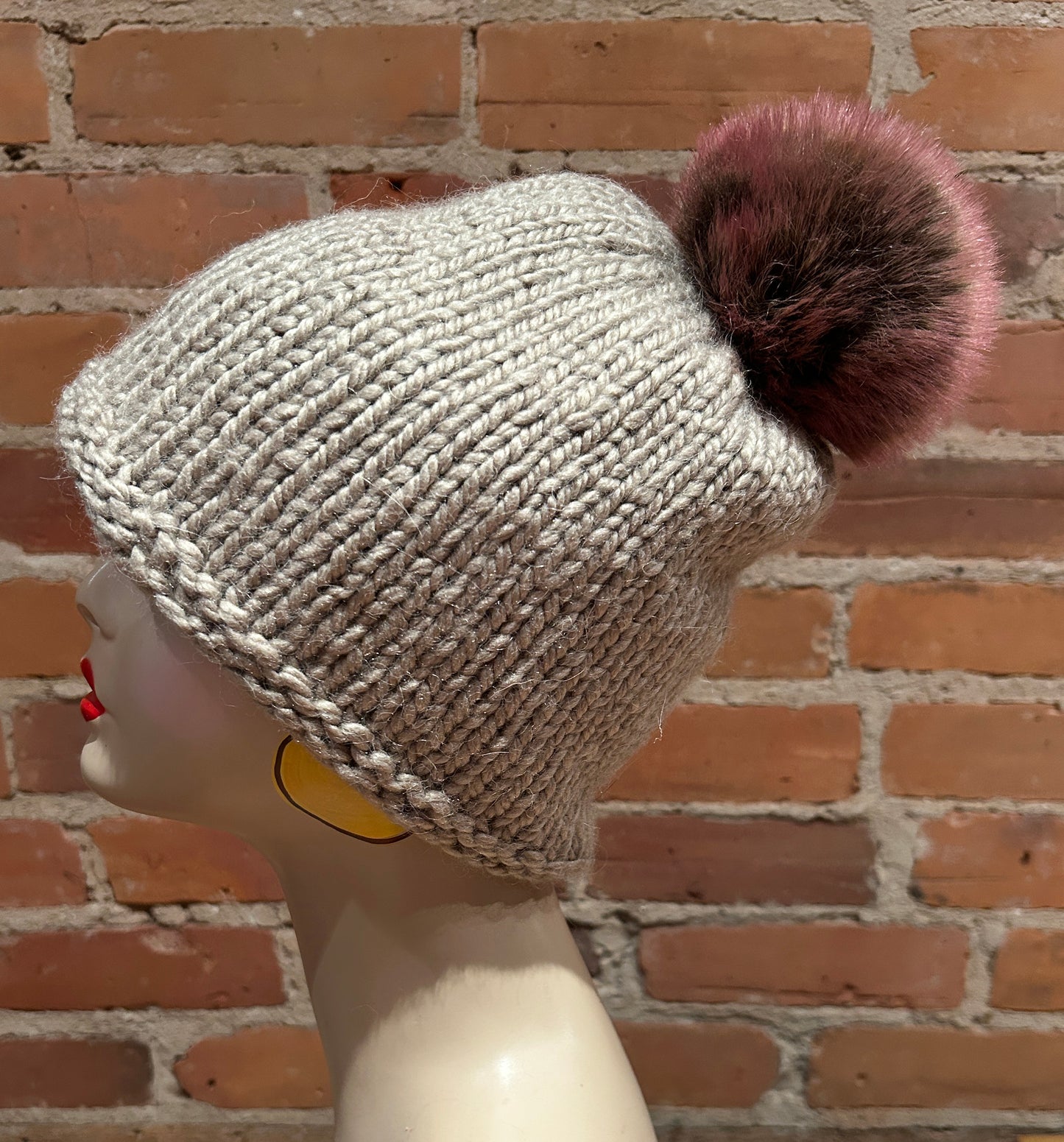 Pink Brown Faux Fur Hat Pom, 4 Inch
