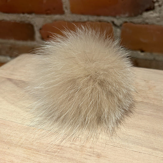 Small Beige Fox Recycled Vintage Fur Pom Pom for Baby's Knit Hat
