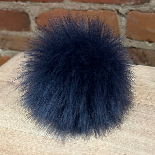 Dark Blue Lamb Recycled Fur Hat Pom