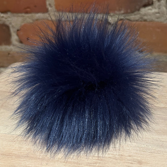Navy Blue Lamb Faux Fur Hat Pom