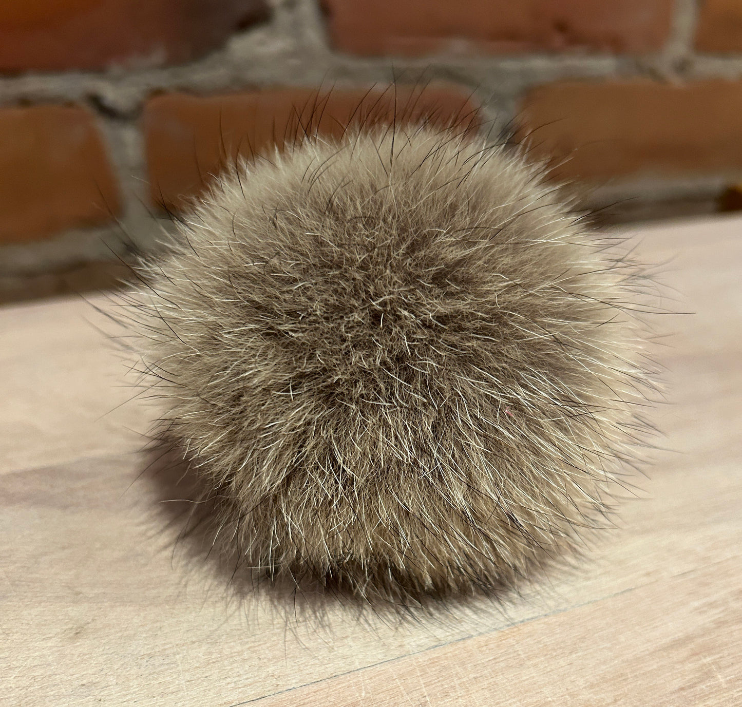 Beige Coyote Fur Knit Hat Pom, 3 Inch