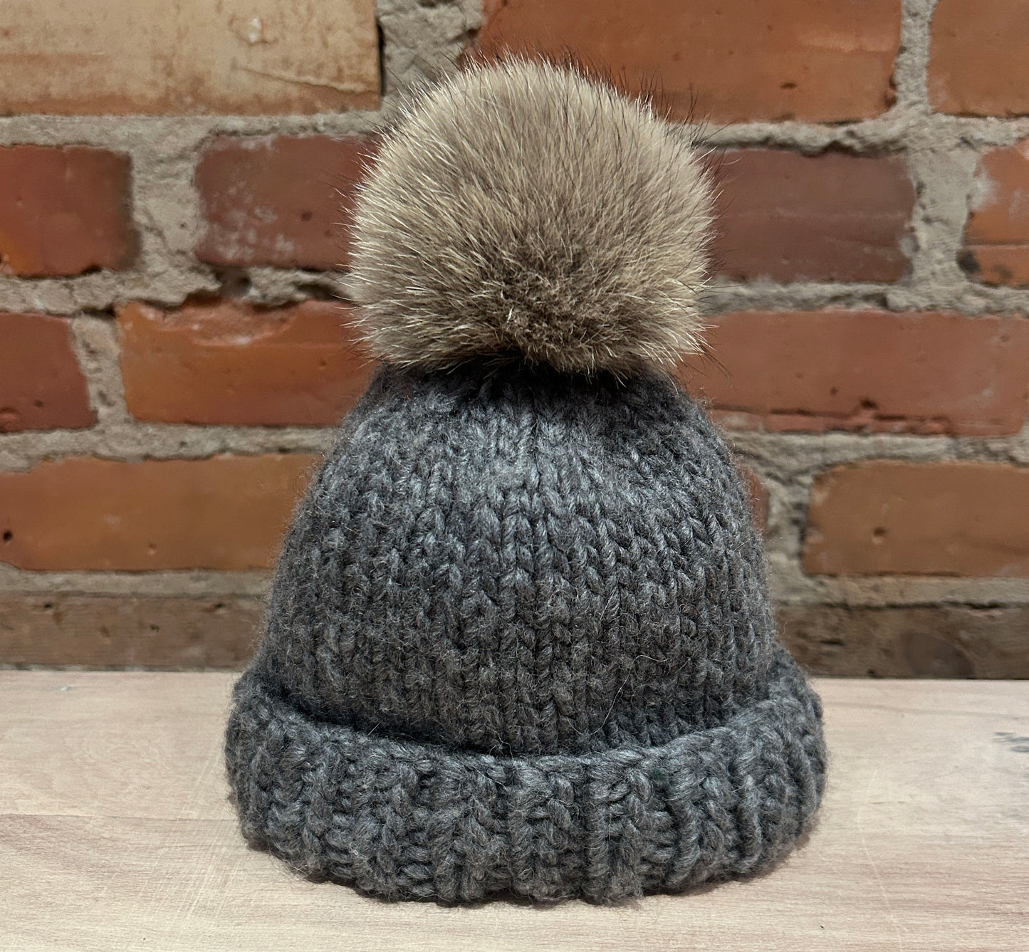 Beige Coyote Fur Knit Hat Pom, 3 Inch