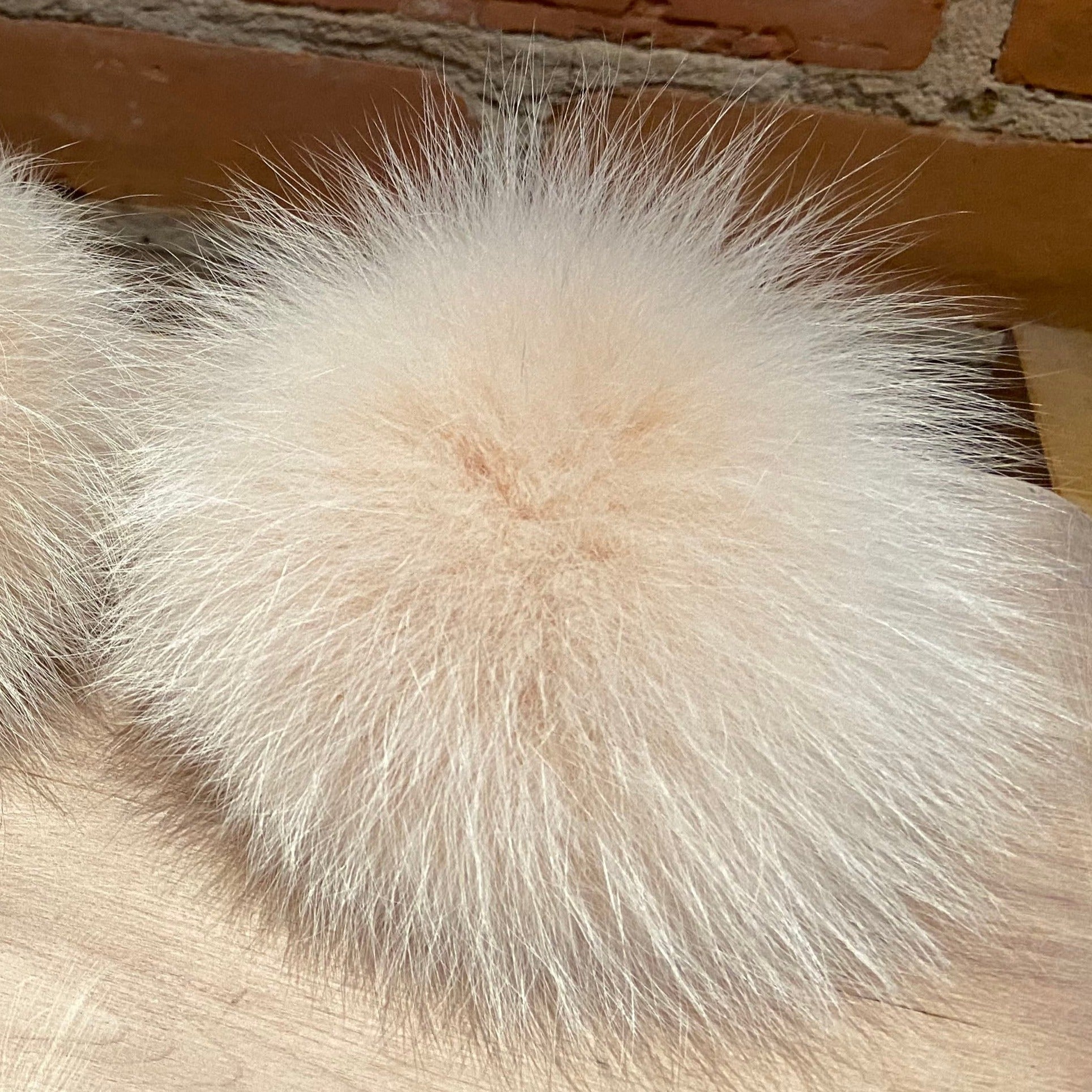 Jumbo Ivory Peach Recycled Fox Fur Hat Pom