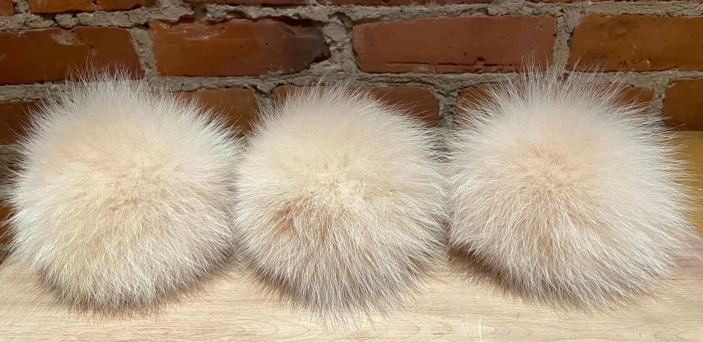 Ivory Peach Fox Fur Pom, 5.5 Inch