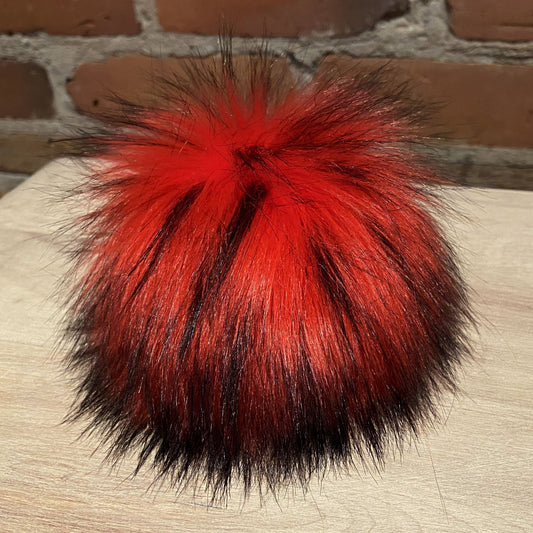 Fire Engine Red and Black Faux Fur PomPom