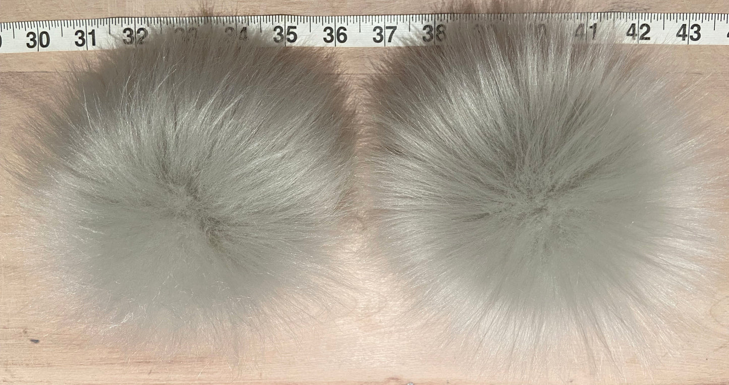 Jumbo Pearl Grey Faux Fur Pom, 6 Inch