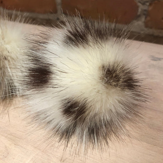 Beige Faux Fur Pom with Dark Brown Animal Spots