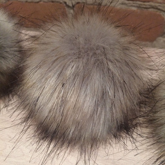 Grey Faux Fur Pom, 5 Inch