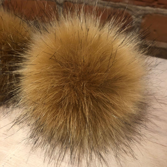 Golden Coyote Faux Fur Pom, 5 Inch