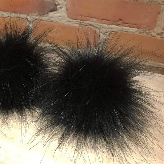 Wispy Black Hat Pom Pom, Faux Fur Beanie Adornment for Your Knit Hat, Black Hat Puff, Crochet Knitting Poms, Detachable 4-Inch Faux Fur Ball, ellevintage.com