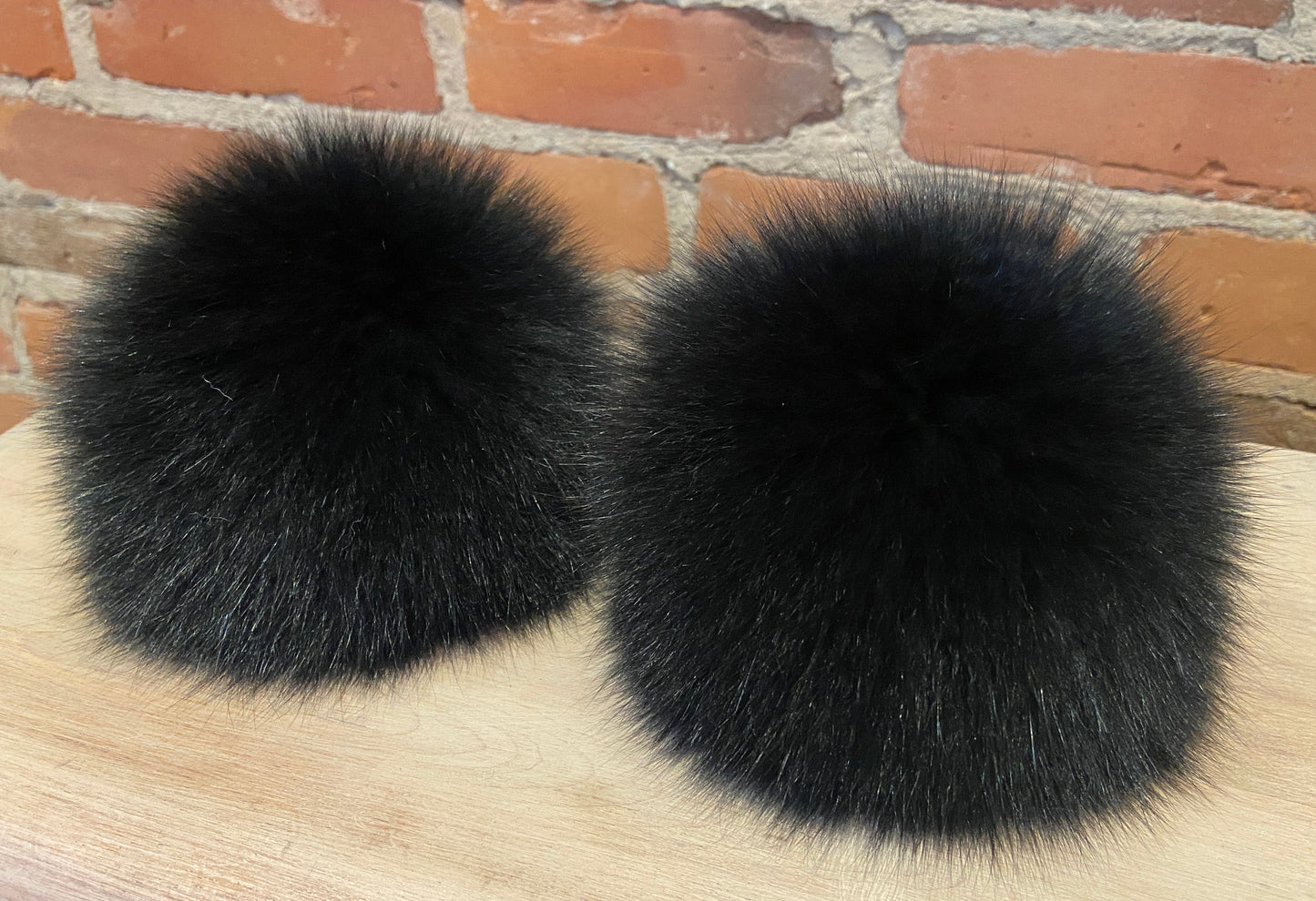 Jumbo Black Fox Fur Pom, 6 Inch