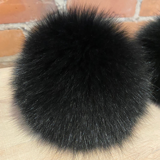 Jumbo 6-Inch Upcycled Handmade Black Fox Fur Pom Pom for Your Knit Hat