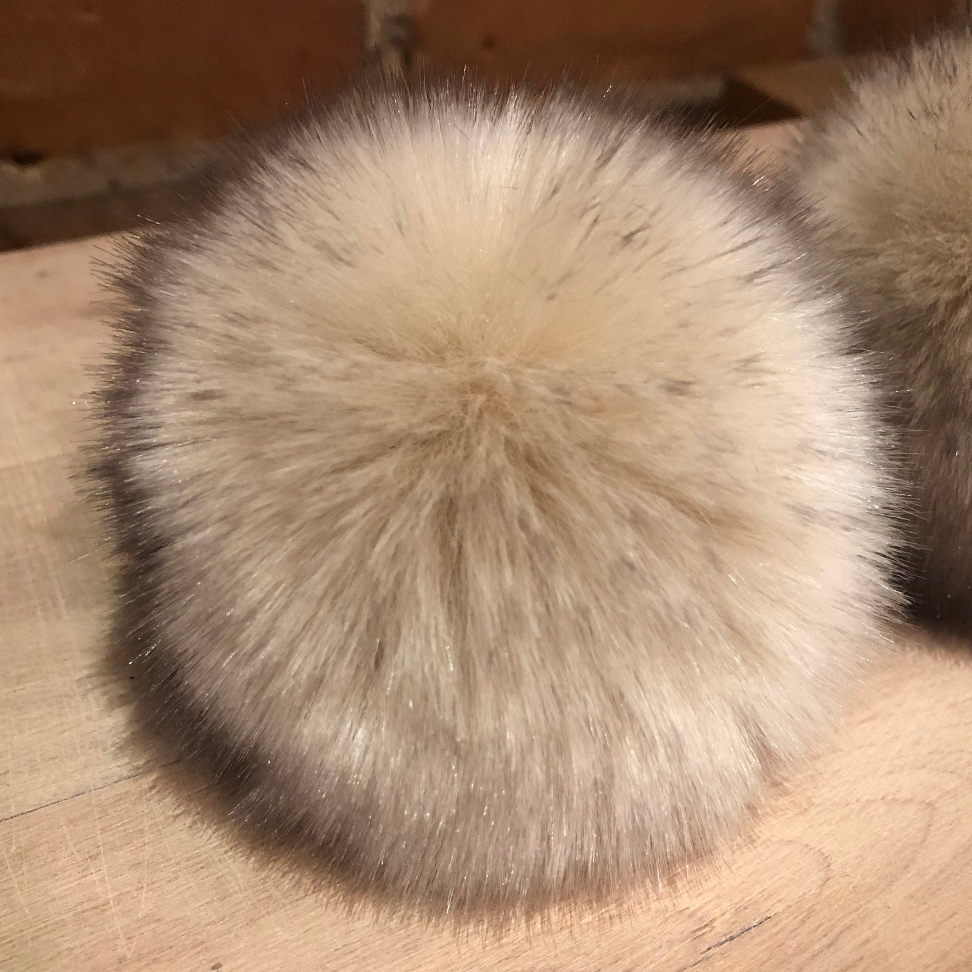 Beige and Black Faux Chinchilla Fur Pom Pom for Child's Knit Hat