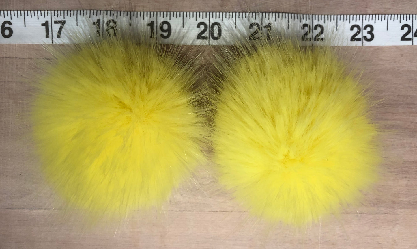 Lemon Yellow Mink Faux Fur Pom, 2.5 Inch