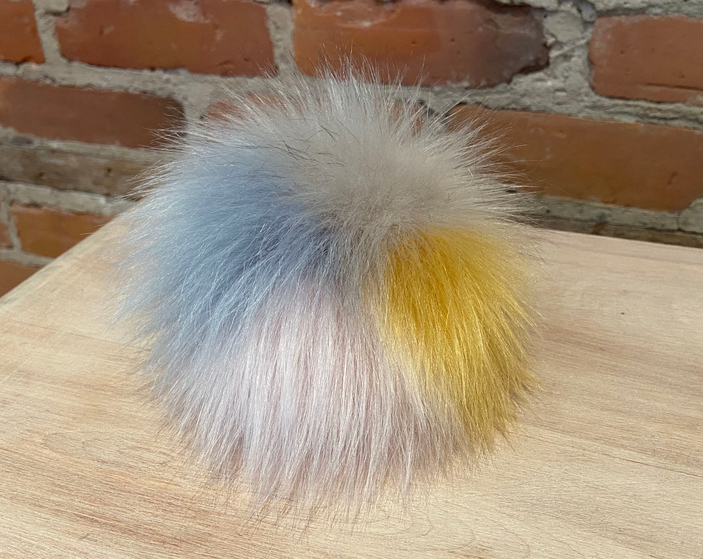 Blue Taupe Pink Yellow Faux Fur Pom, 6 Inch