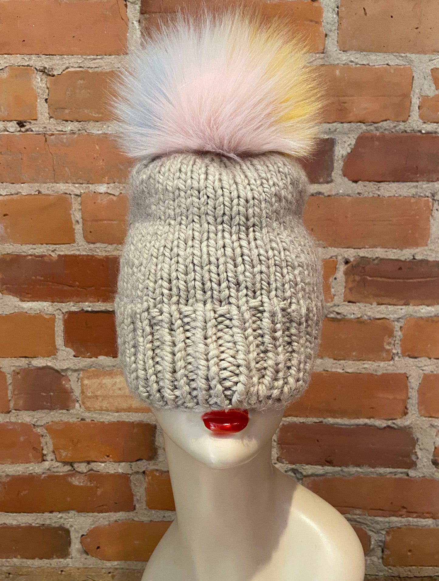 Blue Taupe Pink Yellow Faux Fur Pom, 6 Inch