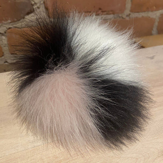 Black, Pink and White Multi-Color Jumbo 6-Inch Handmade Faux Fur Pom Pom for your Knit Hat