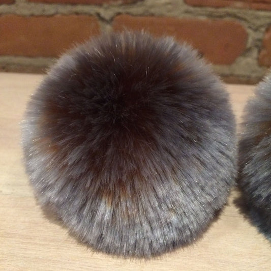 Silky Dark Grey 3.5 Inch Faux Fur Pom Pom for Baby's Knit Hat