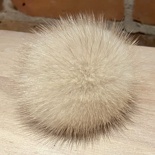 3-inch powder blonde beige mink pom for your knit hat