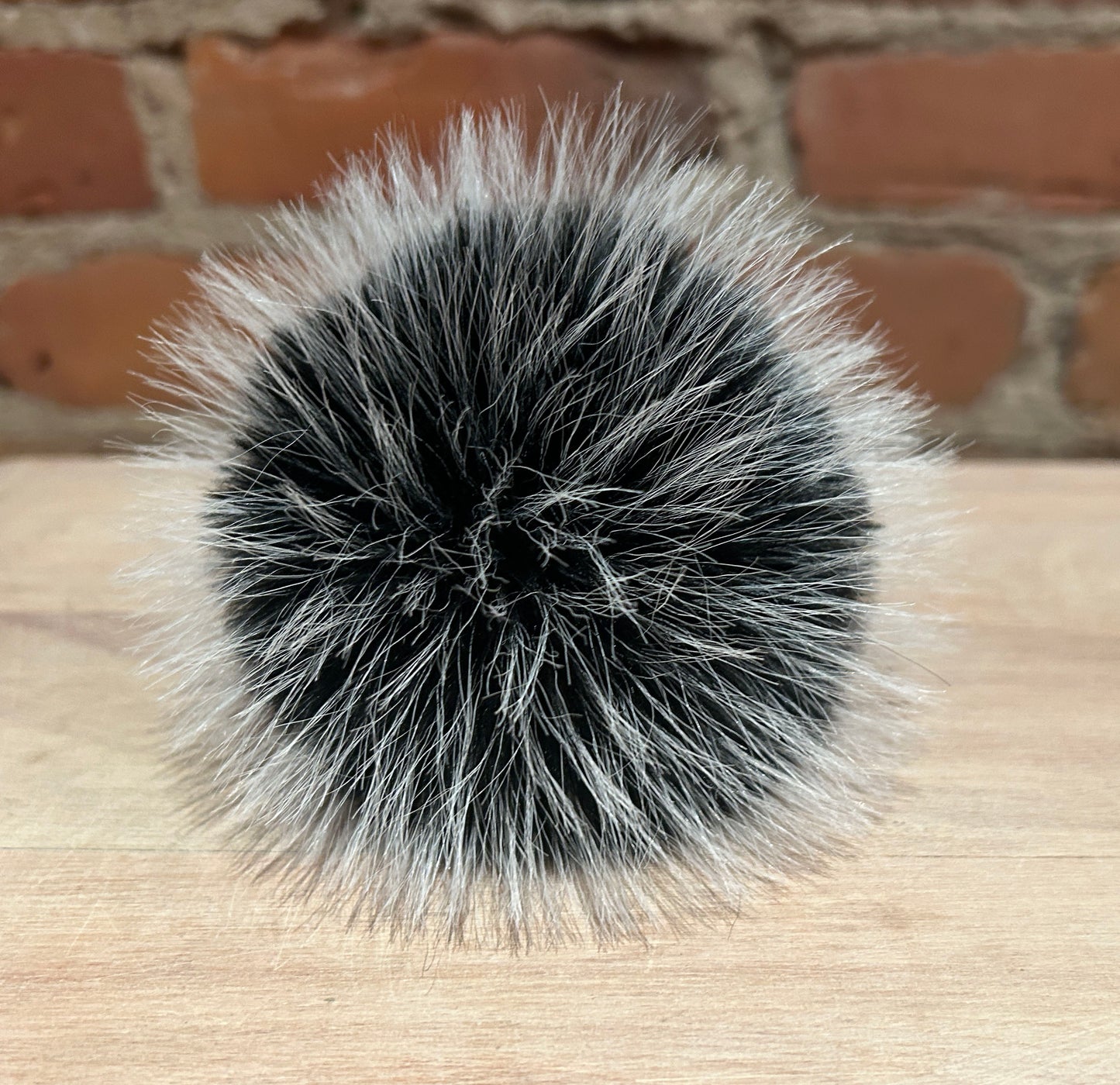 Frosted Black White Faux Fur Pom, 4 Inch