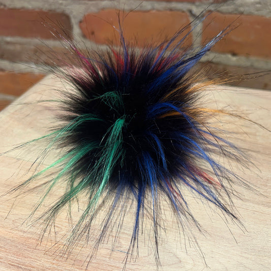 Multi Color Black Green Blue Red Orange Hat Pom