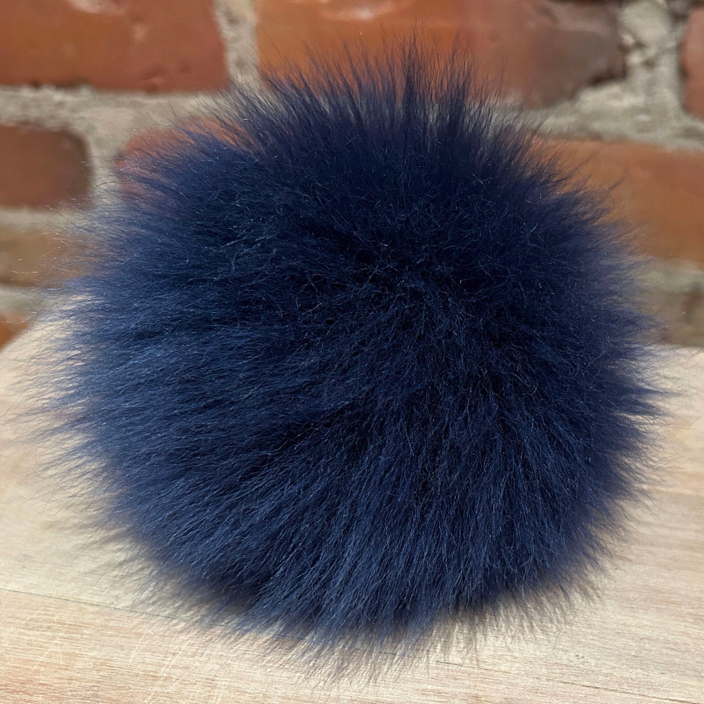 Dark Blue Hat Pom Handmade from Recycled Lamb Fur