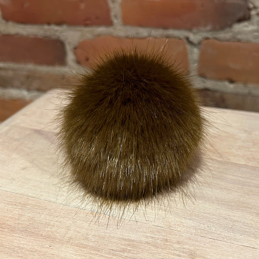 Olive Green Mink Faux Fur Pom, 3.5 Inch