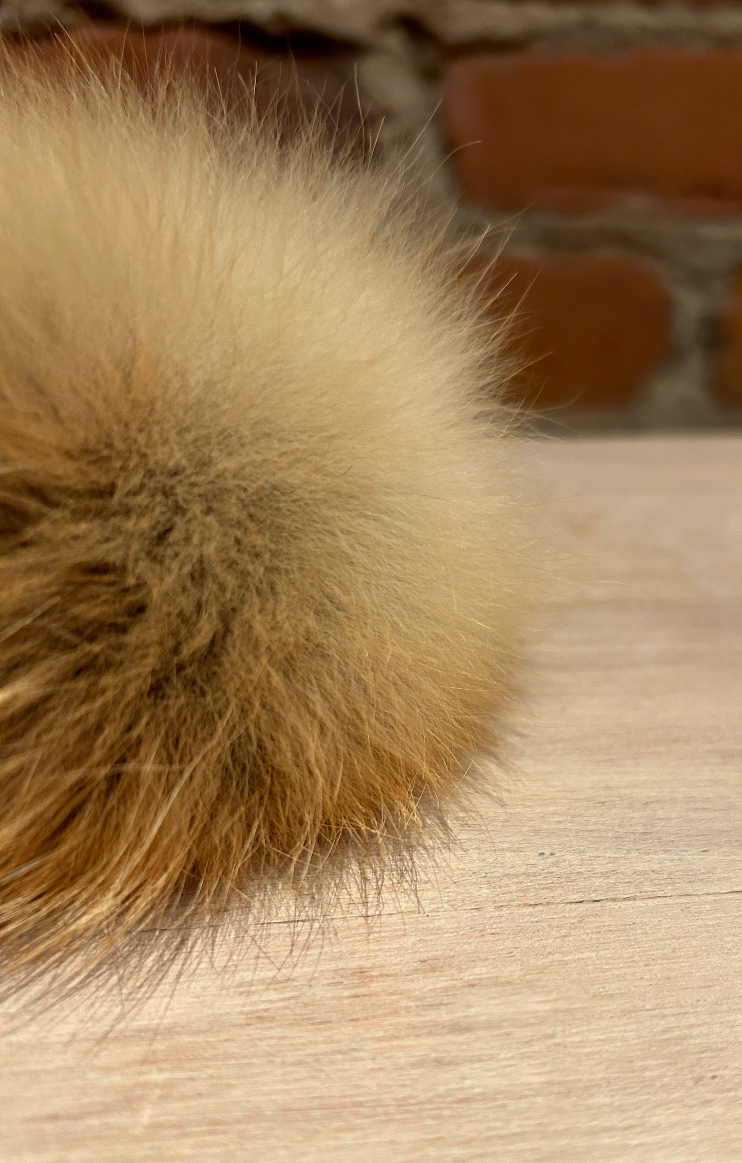 Natural Beige Red Fox Fur Pom, 3.5 Inch