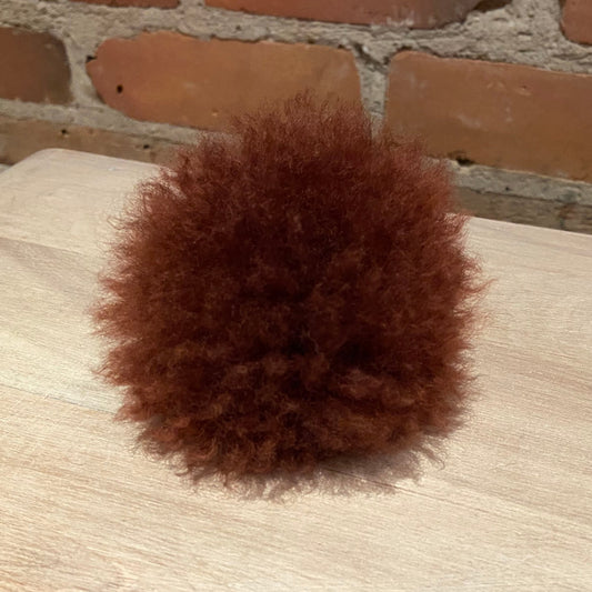 Curly Brown Lamb Small Fur Hat Pom