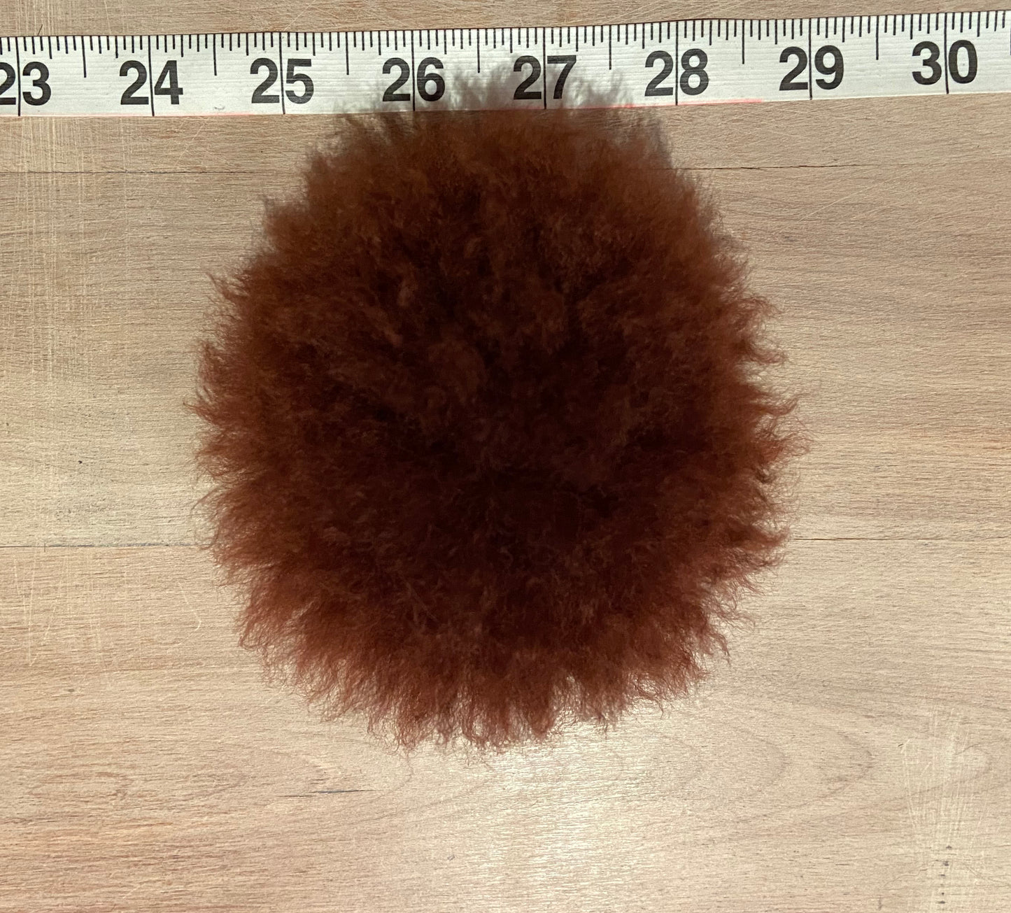 Curly Reddish Brown Lamb Fur Pom, 3.5 Inch