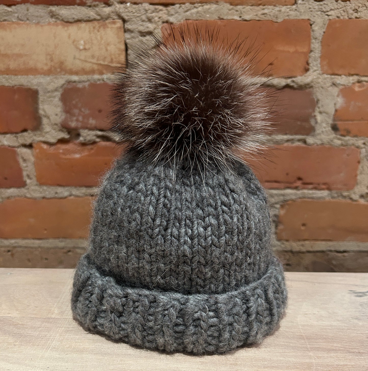 Grey Brown Raccoon Pom, 3 Inch