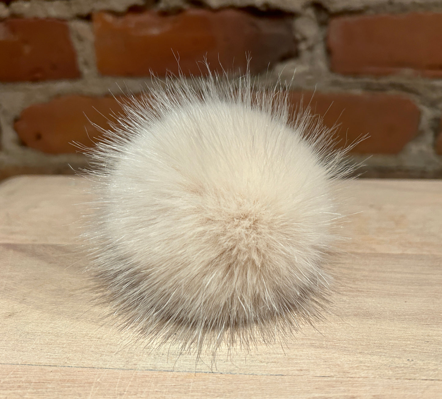 Cream Pink Beige Faux Fur Pom, 3 Inch