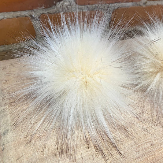 Small Ivory Peach Fluffy Faux Fur Hat Pom