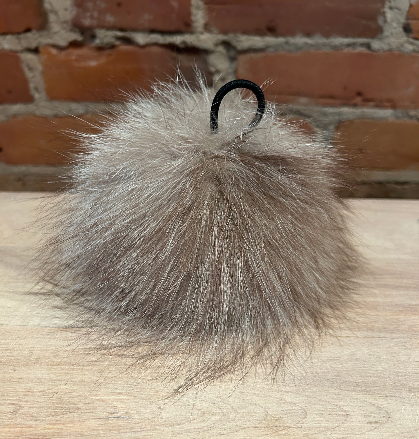 Beige Taupe Fox Hat Pom, 6.5 Inch
