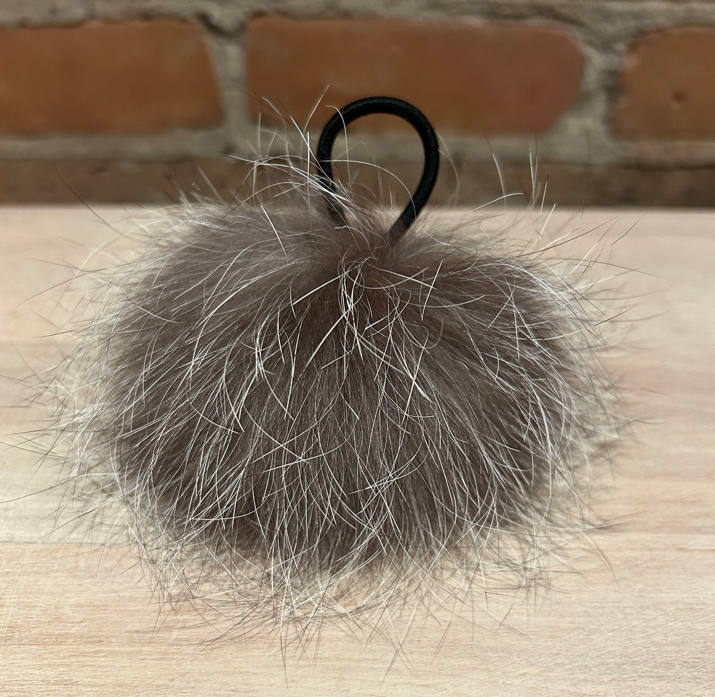 Charcoal Grey Silver Fox Fur Pom, 4 Inch