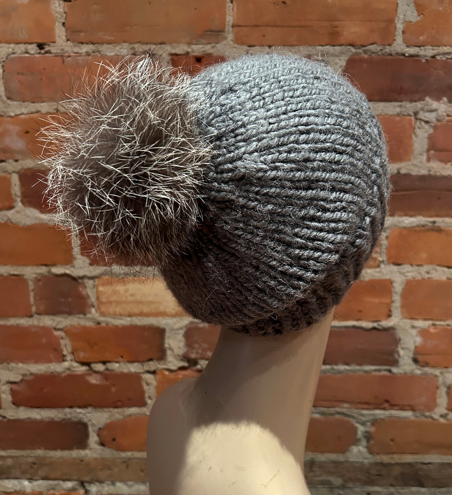 Charcoal Grey Silver Fox Fur Pom, 4 Inch