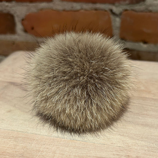 Small 3-Inch round neat medium beige coyote fur pom pom for baby's knit hat