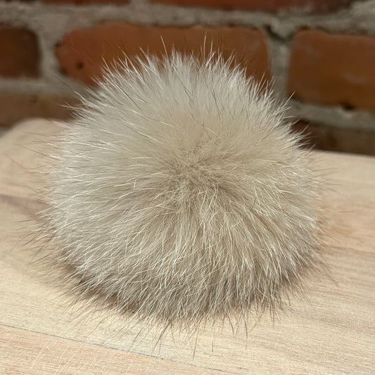 Small Beige Fox Recycled Fur Hat Pom