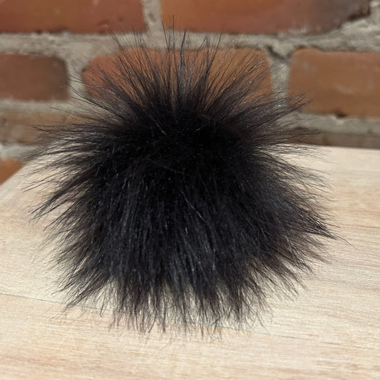 Small Fluffy Black Faux Fur Pom Pom