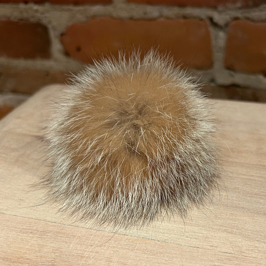 Small Gold Crystal Fox Recycled Fur Hat Pom for Your Beret