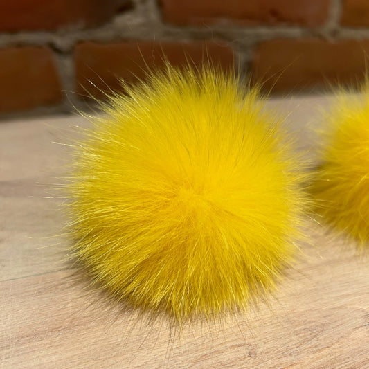 Canary Yellow Fox Mini Fur Hat Pom