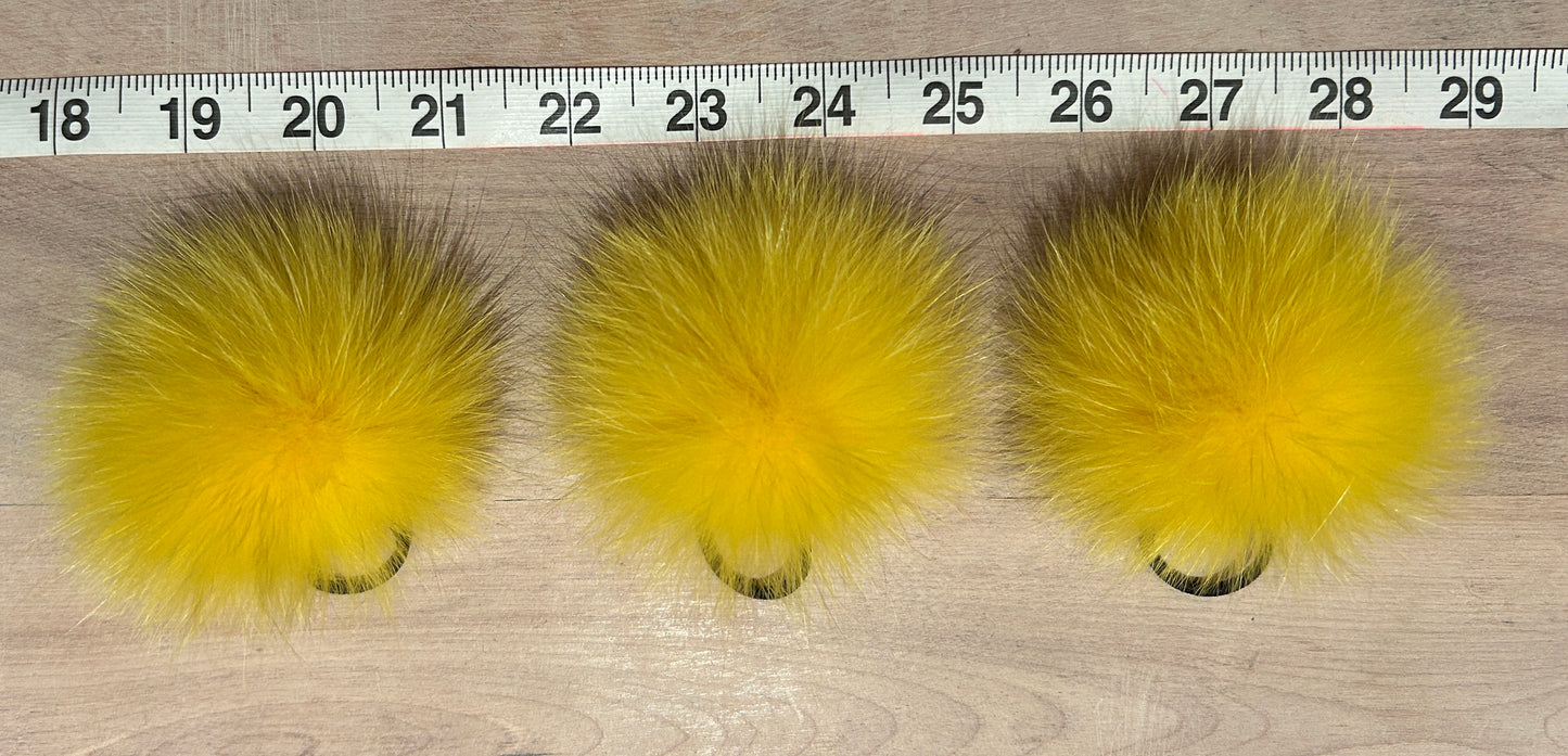 Yellow Mini Fox Fur Pom, 2.5 Inch